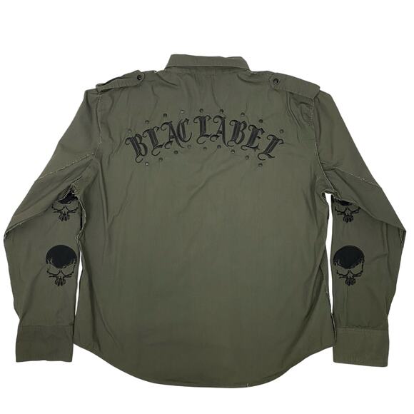 Blac Label Snap Up Shirt Mens Size 2XL Y2K Military Green Grunge Punk Metal Emo - Picture 1 of 9